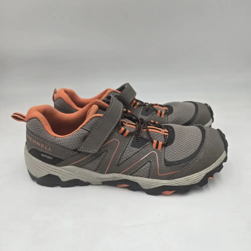 Sz 5.5 Merrell Trail Quest Boys WASHABLE Hiking Shoes Hook & Loop Gray/Orange